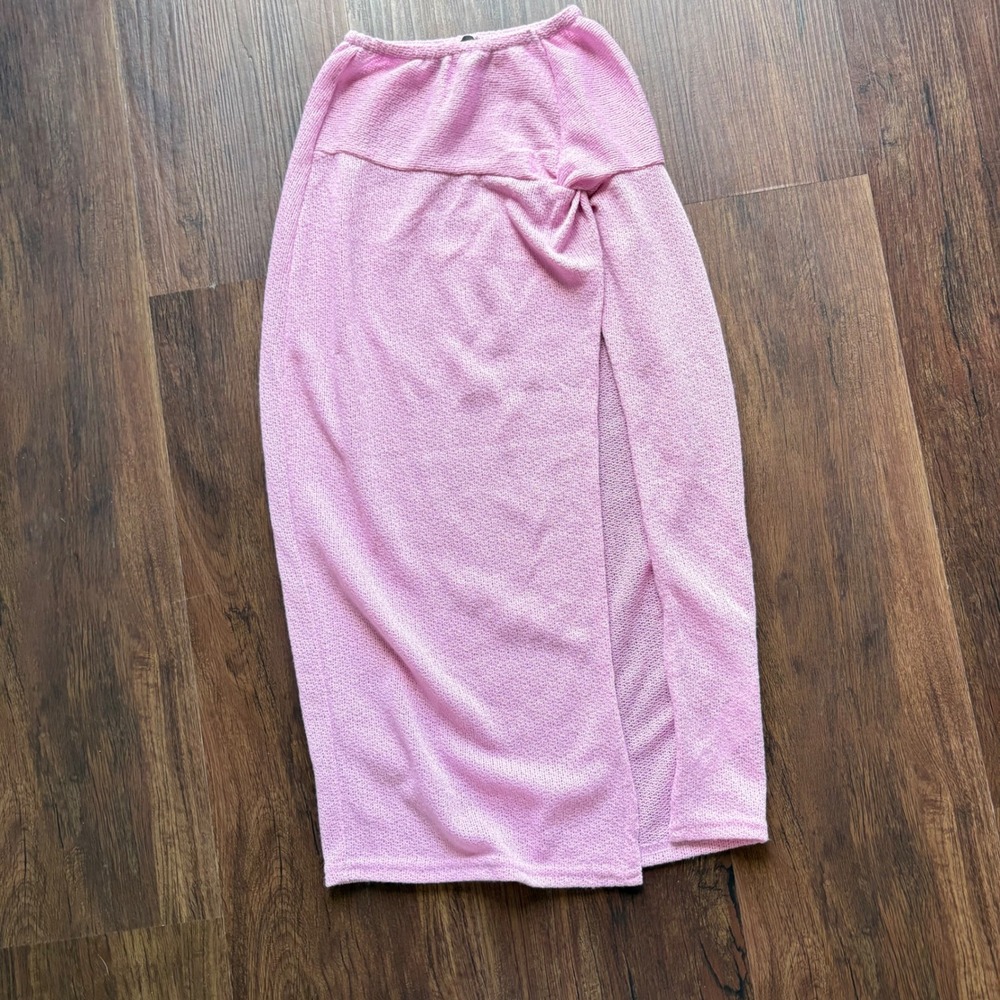 PrettyLittleThing Pink Knit Twist Front High Slit Midi Skirt Womens Small